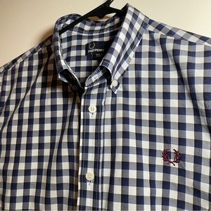 Fred Perry slim fit Gingham short sleeve shirt. Blue and burgundy. Size Medium.